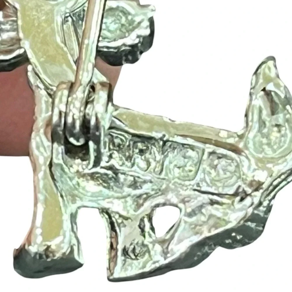 Vintage Gerry's Yorkie Dog BroochSilver‎ Tone Blue Rhinestones EnamelPuppy Pin